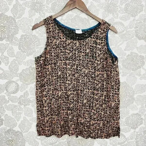 Vtg Carole Little Made in USA 100% Rayon Printed Tank Top‎ Size 14 3463C